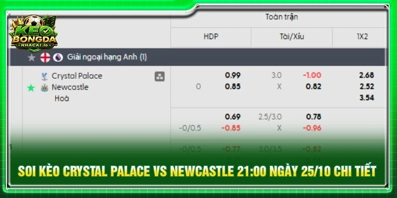 Soi kèo Crystal Palace vs Newcastle 21:00 ngày 25/10 chi tiết